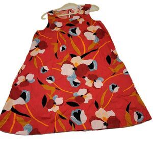 Sigrid Olsen Women's Red Floral Sleeveless Dress 100% Linen with Pockets Size M